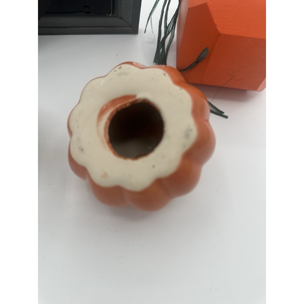 Halloween Pumpkin Decor Lot Ceramic Wood Jack O Lantern Frame Fall Decorations - Picture 8 of 9